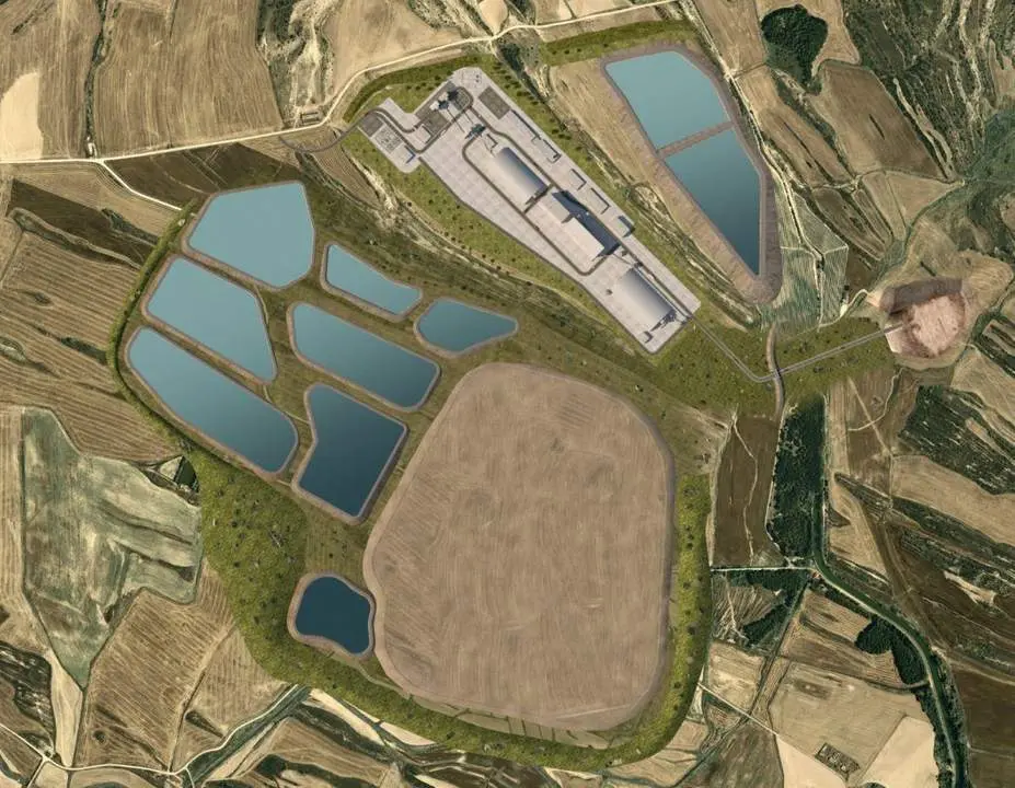 Vista cenital del emplazamiento del proyecto Mina Muga. - Geoalcali