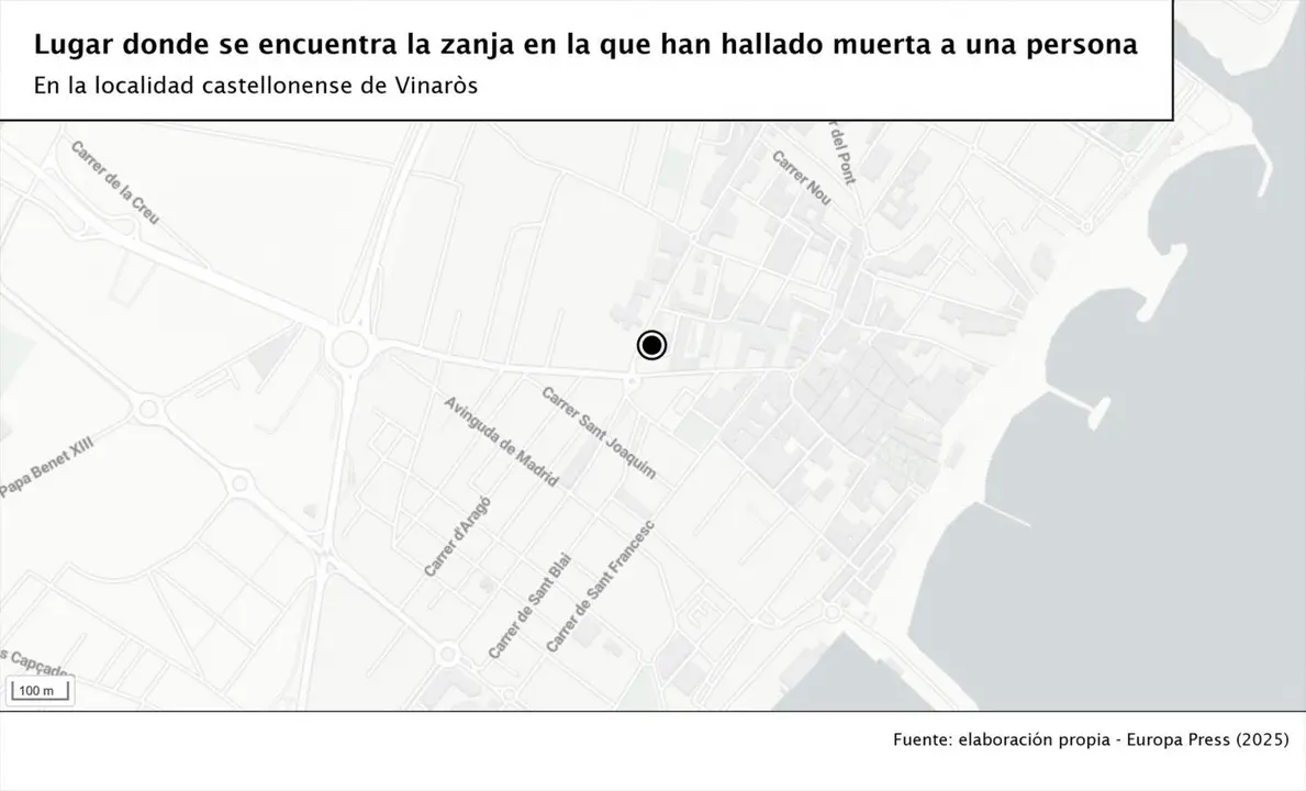 Lugar de la zanja donde ha sido hallado muerto un hombre. - ep