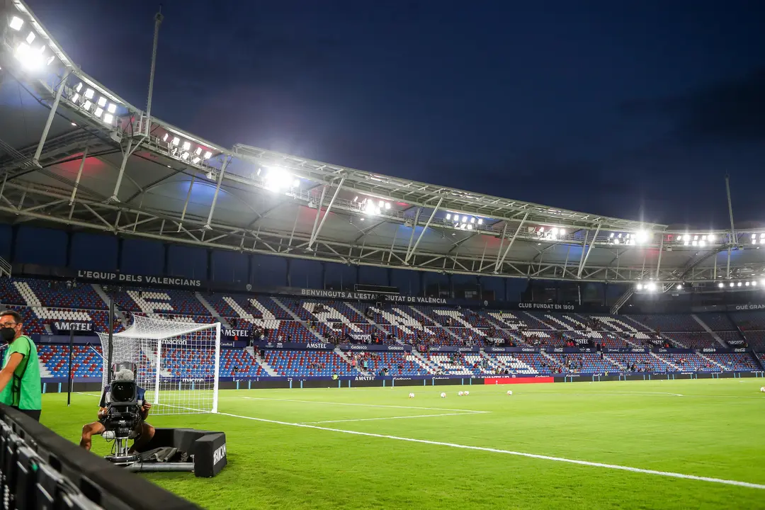 A general view inside the stadium during the spanish league, La Liga Santander, football match played between Levante UD and Real Madrid at Ciutat de Valencia stadium on Auguts 22, 2021, in Valencia, Spain.