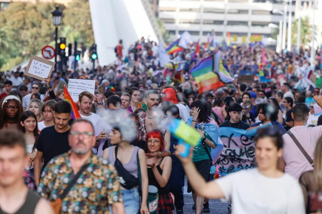 La manifestaci&oacute;n del Orgullo LGTBIAQ+ llena el centro de Val&egrave;ncia | EP